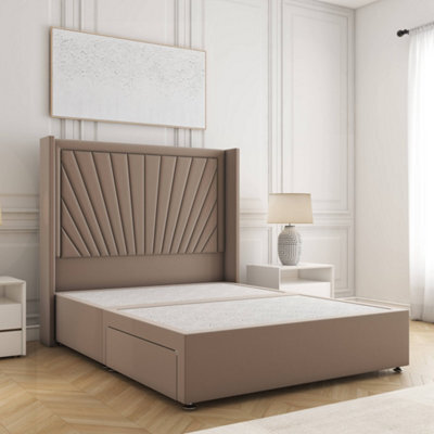 Bsspoke Alina Divan Bed Set Mink Plush Velvet With 54Inch Headboard & No Drawers No Mattress In Double King 4Ft 6Ft - image 1