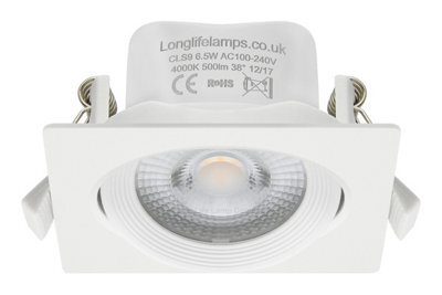 Long Life Lamps Company 6.5W Adjustable Square Led Recessed Ceiling Downlight 4000K Cls9 - image 1