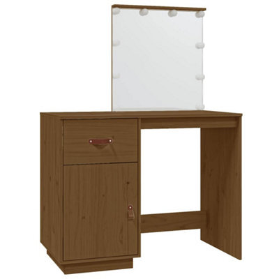Berkfield Elegant Dressing Table With Led Honey Brown 95X50X133.5 Cm Solid Wood Pine