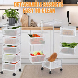 6 Tier Rotating Mobile Kitchen Trolley Vegetable Storage Rack Cart - thumbnail 1