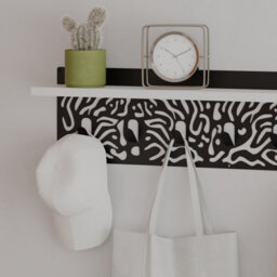 Decortie Novo Wall-Mounted Coat Rack White Metal 7 Hooks And Open Shelf Storage Space, Hallway, Bedroom (Black Metal) - thumbnail 5