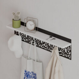 Decortie Novo Wall-Mounted Coat Rack White Metal 7 Hooks And Open Shelf Storage Space, Hallway, Bedroom (Black Metal) - thumbnail 6