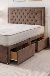 "Knight Sleep Ellis Mocca Plush Bed Set With Mattress, 2 Drawers Same Side & 24""headboard 2Ft6 - Small Single" - thumbnail 2