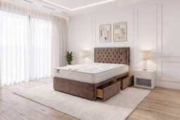 "Knight Sleep Ellis Mocca Plush Bed Set With Mattress, 2 Drawers Same Side & 24""headboard 2Ft6 - Small Single" - thumbnail 1