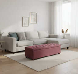 Linoso Chesterfield Plum Ottoman Storage Box With Square Wooden Legs - Upholstered Blanket Box (90W X 40D X 45H Cm) - thumbnail 4
