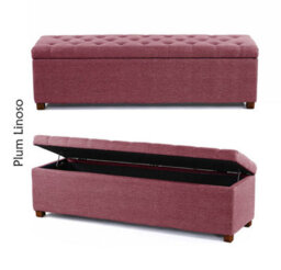 Linoso Chesterfield Plum Ottoman Storage Box With Square Wooden Legs - Upholstered Blanket Box (90W X 40D X 45H Cm)
