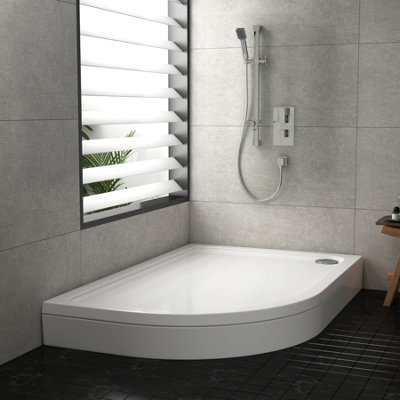 Royal Bathrooms 1000 X 800mm Left Handed Offset Quadrant Stone Shower Enclosure Tray With Riser Kit Gloss White 30mm Slimline - image 1
