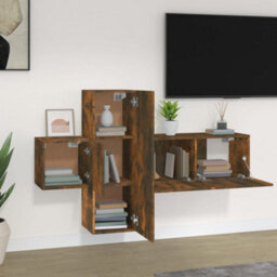 Berkfield 3 Piece Tv Cabinet Set Smoked Oak Engineered Wood - thumbnail 3