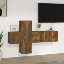 Berkfield 3 Piece Tv Cabinet Set Smoked Oak Engineered Wood - thumbnail 1