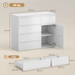 Homcom Chest Of Drawers, 5 Drawer Dresser With Soft-Close Cabinet, White - thumbnail 3