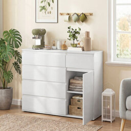 Homcom Chest Of Drawers, 5 Drawer Dresser With Soft-Close Cabinet, White - thumbnail 1