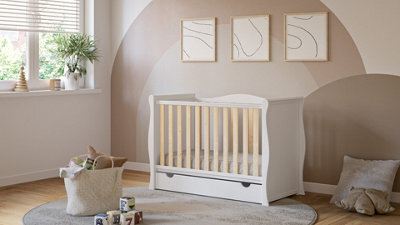 VICULII Willow White Natural Sleigh Mini Cot Bed With Drawer And Pocket Sprung Hypoallergenic 120 X 60 Cm - image 1