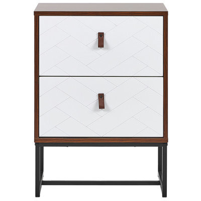 Beliani Bedside Table, White And Dark Wood Finish With Black Metal Legs, 69 X 49 X 38 Cm - image 1