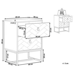 Beliani Bedside Table, White And Dark Wood Finish With Black Metal Legs, 69 X 49 X 38 Cm - thumbnail 4
