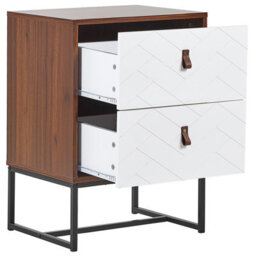 Beliani Bedside Table, White And Dark Wood Finish With Black Metal Legs, 69 X 49 X 38 Cm - thumbnail 5