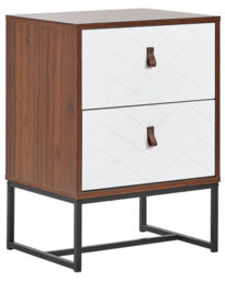 Beliani Bedside Table, White And Dark Wood Finish With Black Metal Legs, 69 X 49 X 38 Cm - thumbnail 3