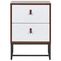 Beliani Bedside Table, White And Dark Wood Finish With Black Metal Legs, 69 X 49 X 38 Cm - thumbnail 1