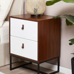 Beliani Bedside Table, White And Dark Wood Finish With Black Metal Legs, 69 X 49 X 38 Cm - thumbnail 2