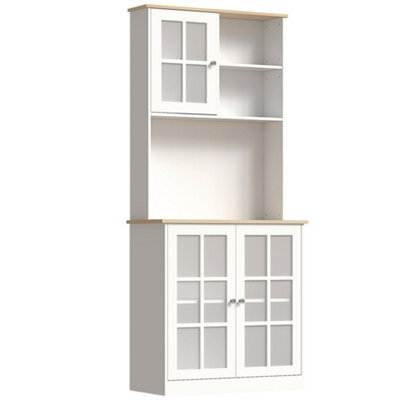 Wyld Haus Somire White And Oak Kitchen Storage Cabinet With Glass Doors, Countertop And Adjustable Shelves - image 1
