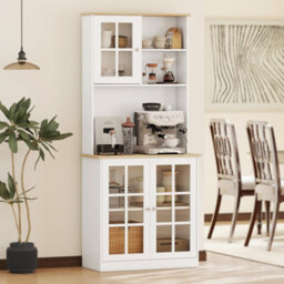 Wyld Haus Somire White And Oak Kitchen Storage Cabinet With Glass Doors, Countertop And Adjustable Shelves - thumbnail 2