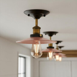 Industrial Vintage Semi Flush Mount Ceiling Lights Flat Shade 22Cm Copper E27 Holder For Kitchen, Living Room Without Bulb - thumbnail 7