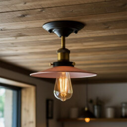 Industrial Vintage Semi Flush Mount Ceiling Lights Flat Shade 22Cm Copper E27 Holder For Kitchen, Living Room Without Bulb - thumbnail 5