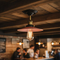 Industrial Vintage Semi Flush Mount Ceiling Lights Flat Shade 22Cm Copper E27 Holder For Kitchen, Living Room Without Bulb - thumbnail 2