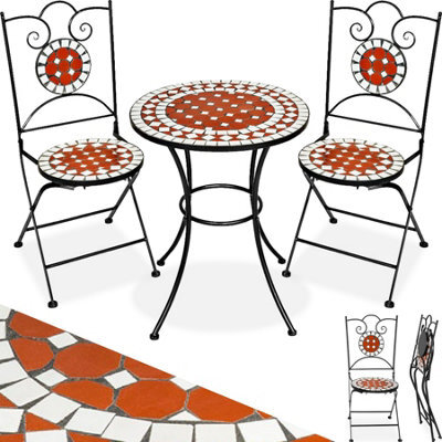 Tectake Bistro Set Outdoor Patio Garden Furniture Mosaic Table And 2 Chairs Metal - Brown - 1 - image 1