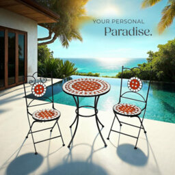 Tectake Bistro Set Outdoor Patio Garden Furniture Mosaic Table And 2 Chairs Metal - Brown - 1 - thumbnail 8