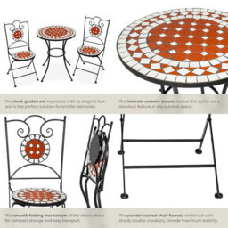 Tectake Bistro Set Outdoor Patio Garden Furniture Mosaic Table And 2 Chairs Metal - Brown - 1 - thumbnail 5