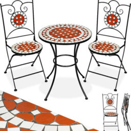Tectake Bistro Set Outdoor Patio Garden Furniture Mosaic Table And 2 Chairs Metal - Brown - 1 - thumbnail 1