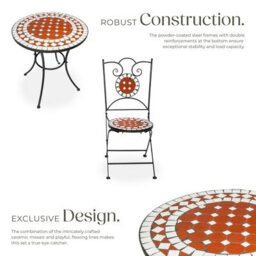 Tectake Bistro Set Outdoor Patio Garden Furniture Mosaic Table And 2 Chairs Metal - Brown - 1 - thumbnail 3