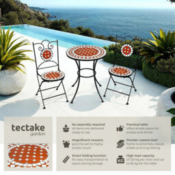 Tectake Bistro Set Outdoor Patio Garden Furniture Mosaic Table And 2 Chairs Metal - Brown - 1 - thumbnail 2