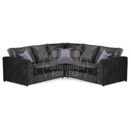 Furnishings For Less UK Crystal Crushed Velvet Fabric 5 Seater L Shaped Corner Sofa  Black - Full Back