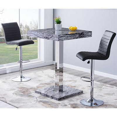 Furniture in Fashion Topaz Melange Marble Effect Bar Table 2 Ripple Black Stools - image 1