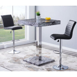 Furniture in Fashion Topaz Melange Marble Effect Bar Table 2 Ripple Black Stools