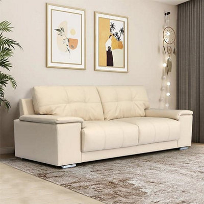Furniture in Fashion Kensington Faux Leather 3 Seater Sofa In Ivory - image 1