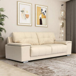 Furniture in Fashion Kensington Faux Leather 3 Seater Sofa In Ivory - thumbnail 1