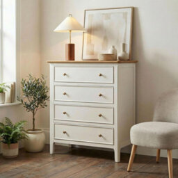 Furniturebox Belle Chest Of Drawers - Solid Oak Wood & Cream Chest Of Drawers - Premium Wooden Chest Of Drawers