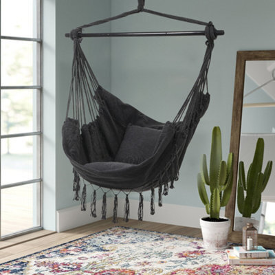 Thehotsale Dark Grey Garden Hanging Canvas Hammock Swing Chair With Cozy Seat & Back Cushion Out/indoor - image 1