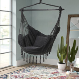 Thehotsale Dark Grey Garden Hanging Canvas Hammock Swing Chair With Cozy Seat & Back Cushion Out/indoor