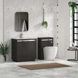 Royal Bathrooms Orion 800mm Matt Obsidian Black 2 Door Floor Standing Vanity Unit With Carrara White Basin & Chrome Accent Trim - thumbnail 3