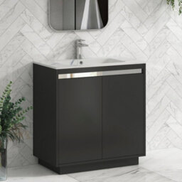 Royal Bathrooms Orion 800mm Matt Obsidian Black 2 Door Floor Standing Vanity Unit With Carrara White Basin & Chrome Accent Trim - thumbnail 6