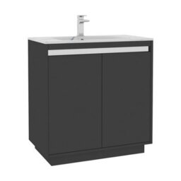 Royal Bathrooms Orion 800mm Matt Obsidian Black 2 Door Floor Standing Vanity Unit With Carrara White Basin & Chrome Accent Trim - thumbnail 7