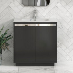 Royal Bathrooms Orion 800mm Matt Obsidian Black 2 Door Floor Standing Vanity Unit With Carrara White Basin & Chrome Accent Trim - thumbnail 1