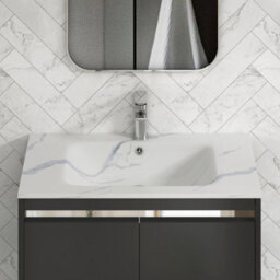 Royal Bathrooms Orion 800mm Matt Obsidian Black 2 Door Floor Standing Vanity Unit With Carrara White Basin & Chrome Accent Trim - thumbnail 5