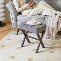 Oira Makeup Stool With X Leg, Linen Vanity Chair, Dark Gray Footrest Ottoman Seat Multi Use Small Side Table - thumbnail 4