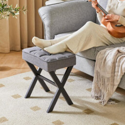Oira Makeup Stool With X Leg, Linen Vanity Chair, Dark Gray Footrest Ottoman Seat Multi Use Small Side Table - thumbnail 5