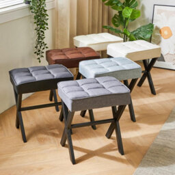 Oira Makeup Stool With X Leg, Linen Vanity Chair, Dark Gray Footrest Ottoman Seat Multi Use Small Side Table - thumbnail 6