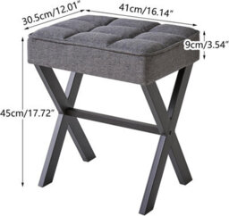 Oira Makeup Stool With X Leg, Linen Vanity Chair, Dark Gray Footrest Ottoman Seat Multi Use Small Side Table - thumbnail 3